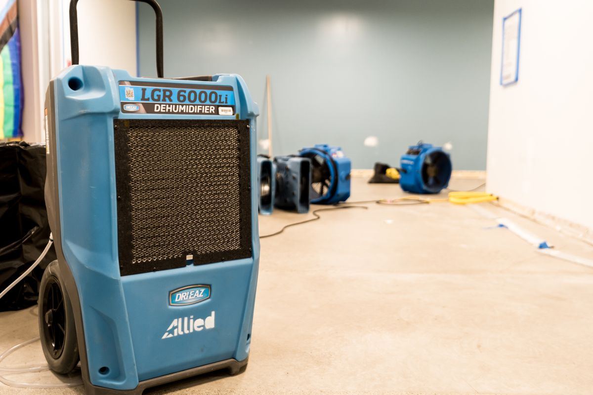 Allied LGR dehumidifier and air movers on job site